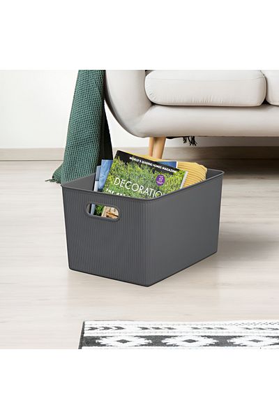 Tatay Impact Resistance Vertical Wavy Design Rectangular Multipurpose Storage Basket in Anthracite Grey