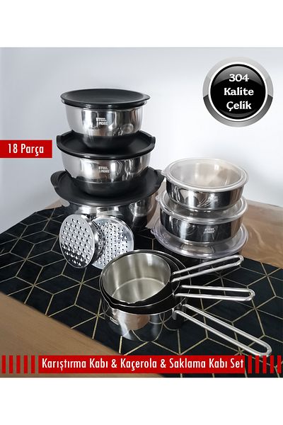 Stell&More Steel Mixing Bowl Kaçerola Storage Bowl Set 18 Pieces