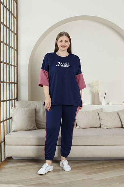 FAMESTEKSTİL Women's Plus Size Gym Wear Comfortable Convenient 3 Quarter Sleeve