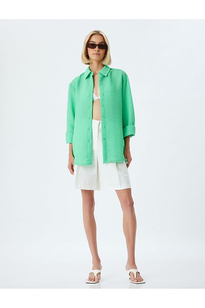 Koton Νέα σεζόν πουκάμισο Oversize με υφή μακρυμάνικο