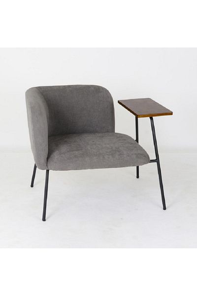 rexa Modern Upholstered Chair with Built-in Wooden Side Table