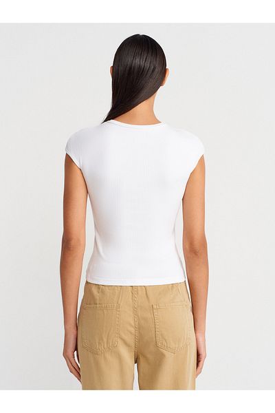 Dilvin 31887 Button Short Sleeve Top-White