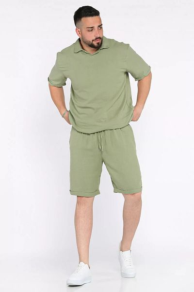 MİSHAR İTALİA Mint Men's Polo Neck T-Shirt Shorts Double Set