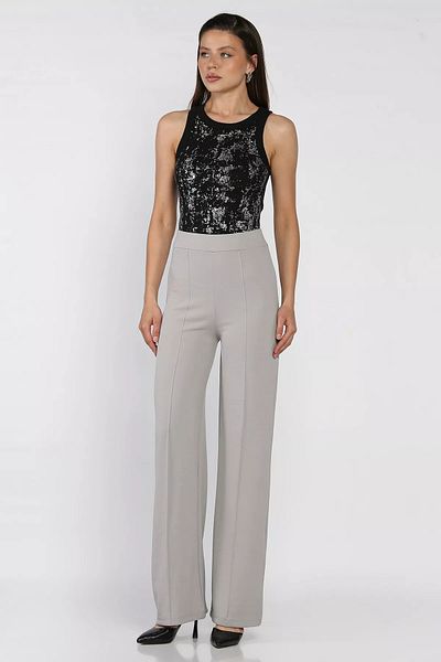 GÜLSELİ Gray Grass Women's Wide Leg Trousers