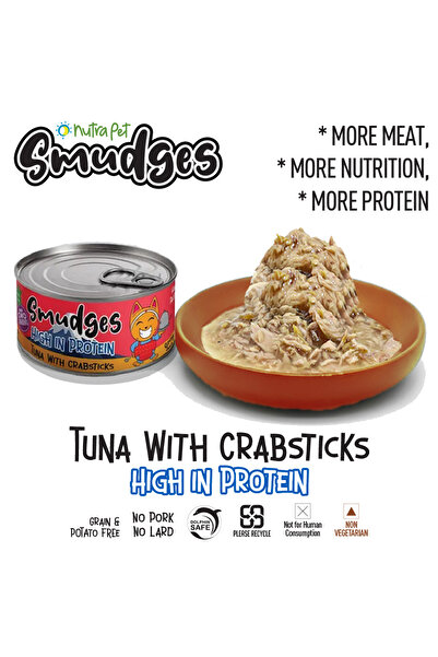 Smudges تونة قطط بالغة مع أعواد السلطعون في المرق 80 جرام، عبوة من 12 قطعة