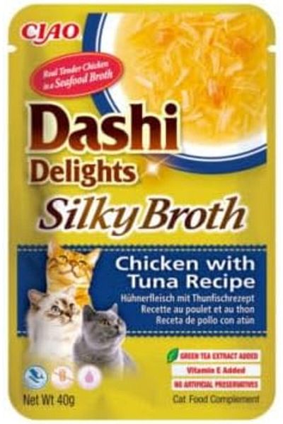 Inaba Dashi Delights Silky Broth Chicken With Tuna Recipe Cat Treats 40g Pack of 12