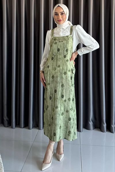 julude Khaki Hijab Shirt Salopet Double Set