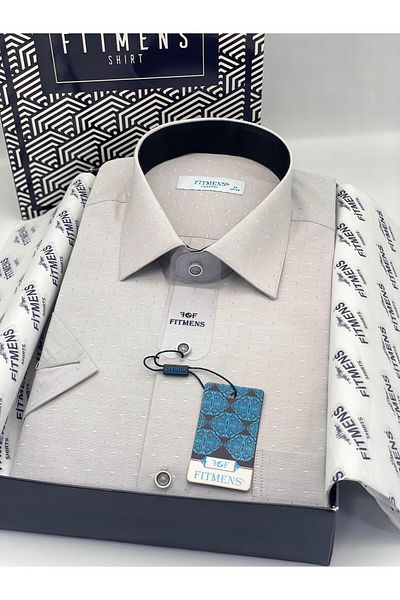 Fitmens Classic Short Sleeve Patterned Gift Boxed Men's Shirt Fs-004153 - Gray