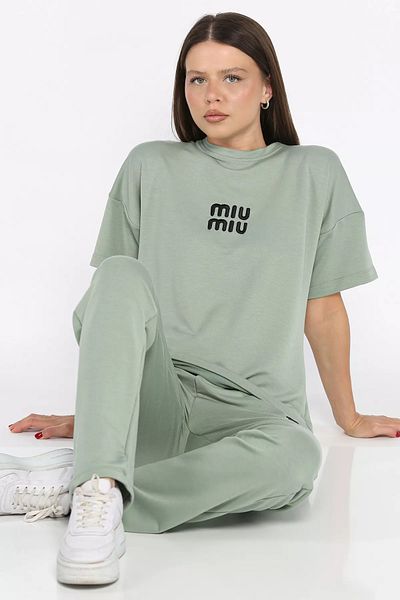 GÜLSELİ Khaki Women's Embroidery Detailed T-Shirt Pants Double Set
