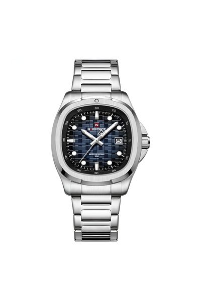 Naviforce Men's Luxury Stainless Steel Watch Silver with Blue Textured Dial Waterproof
