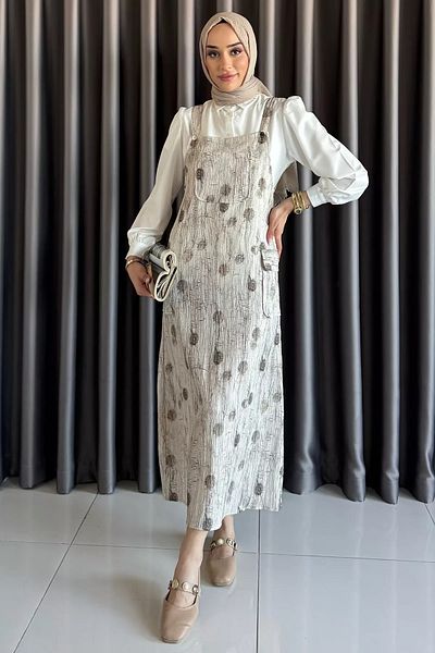 julude Stone Hijab Shirt Salopet Double Set