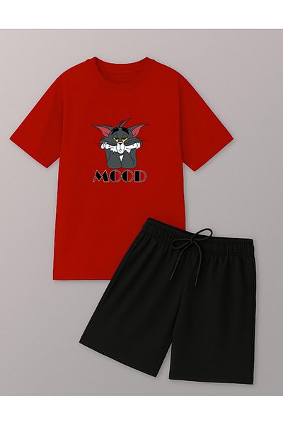 uyguntarz Unisex Mood Printed Design Shorts Set Sport Trainingsanzug Set