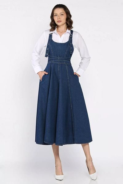 GÜLSELİ Γυναικείο τζιν τζιν Navy Blue Φόρεμα Kiloş Salopet