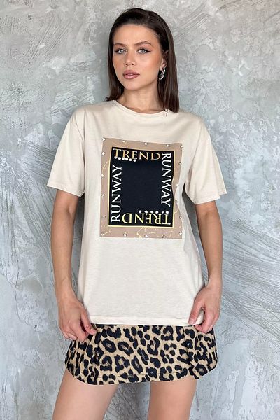 GÜLSELİ Tricou Stone pentru damă, cu decolteu rotund, imprimat cu piatră