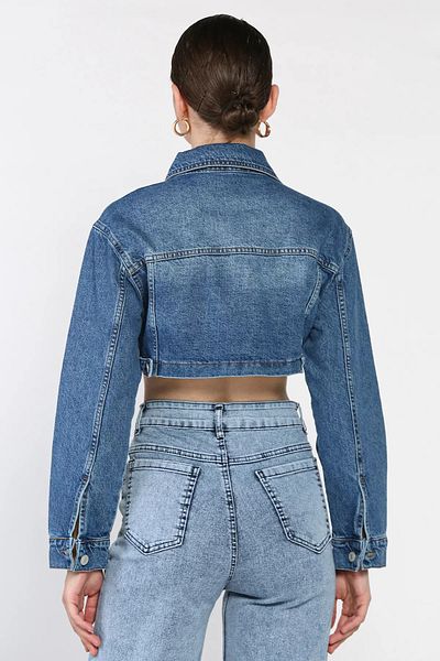 GÜLSELİ Navy Blue Women's Crop Top Jean Denim Jacket