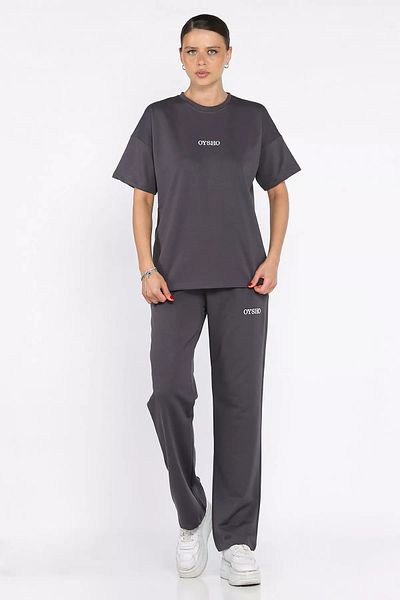 GÜLSELİ Smoked Women's Crew Neck Embroidery Detailed T-Shirt Pants Double Suit