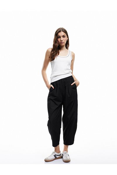 Koton New Season Cotton Elastic Waist Pocket Detailed Balloon Trousers - Balloon Fit Jean