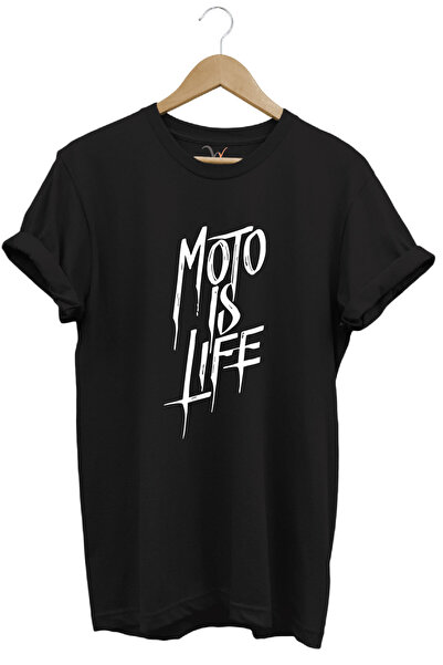 WİDİ تي شيرت Moto Is Life مطبوع عليه راكب الدراجة النارية مصنوع من القطن بنسب...