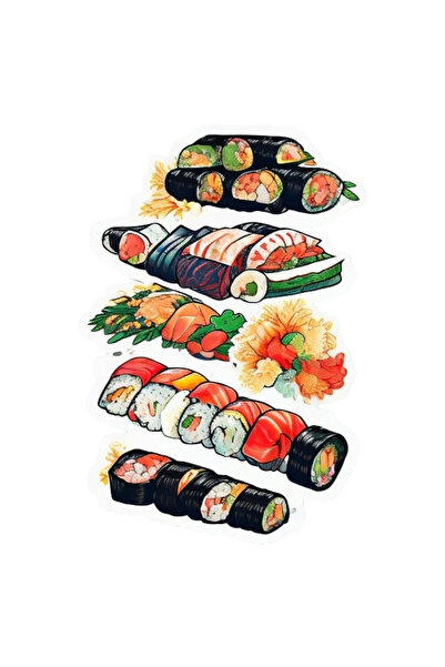 INOVATIX Set de 8 piese, autocolant Sushi diverse preparate, INOVATIX®. 6 cm