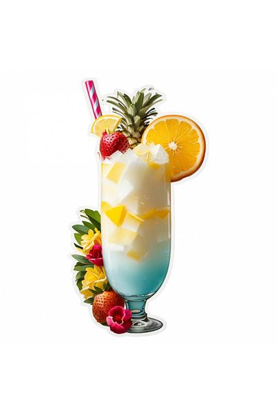 INOVATIX Set de 8 autocolante cocktail Pina Colada cu ananas, portocală și căpșuni, INOVATIX®. 6 cm