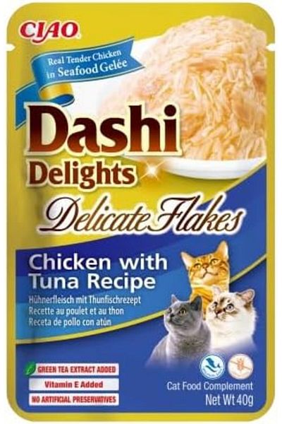 Inaba Dashi Delights Delicate Flakes Chicken With Tuna Recipe Cat Treats 40g Pack of 12