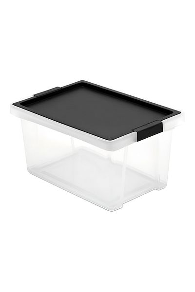 Tatay Hinged Handle Multipurpose Stackable Storage Box with Lid Black and Clear 15 Liter