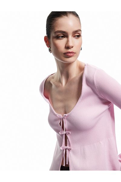Koton New Season Koton X Sibil Çetinkaya - Long Sleeve U Neck Bow Detail Front Tie