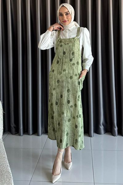 julude Khaki Hijab Shirt Salopet Double Set