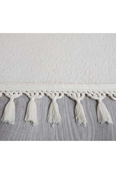 LİNOS HOME Puffy Krem Saçaklı Peluş Halı Yolluk Koridor Halısı Yıkanabilir Kaymaz Taban Halı