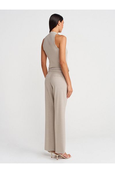 Dilvin 72129 Double Belted Trousers-Stone