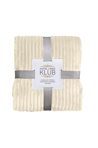 Hotel Linen Klub Microfleece Blanket Single(150x200 cm) – Ultra-Soft, Lightweight 300GSM, Warm - Stripe Pattern-Beige