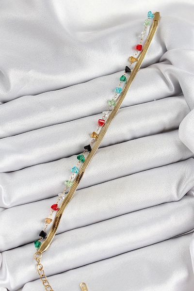 Clariss 316L Steel Gold Color Crystal Mixed Color Stone 2-Piece Women's Bracelet