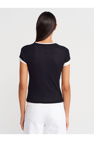 Dilvin 31783 Double Layer Buttoned T-Shirt-Black
