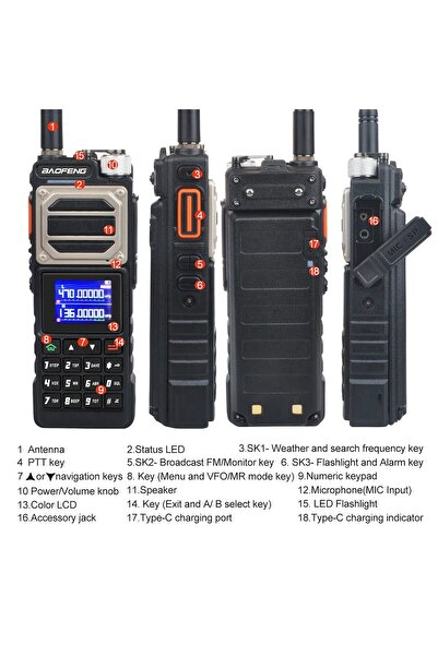 BAOFENG Portable Radio Station Baofeng UV-25, Maximum Power 10W, Multi-band, USB Type C charging, 5200mAh