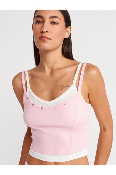 Dilvin 21085 Double View Strap Top-Powder Pink