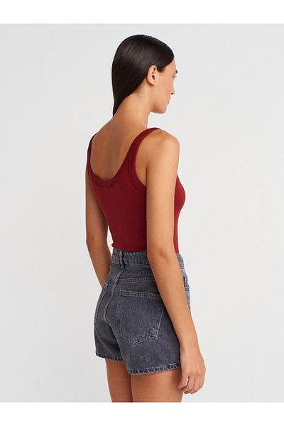 Dilvin 21053 Strap Bodysuit-Light Claret Red