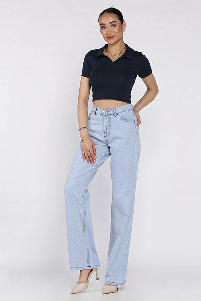 GÜLSELİ Pantaloni de blugi largi pentru femei Ice Blue