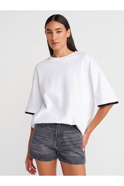 Dilvin 31894 Μπλουζάκι Oversize με διπλή εμφάνιση-Λευκό