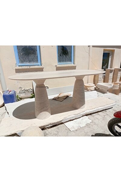 niza dekorasyon DOĞAL TRAVERTEN PERİ BACASI OVAL YEMEK MASASI