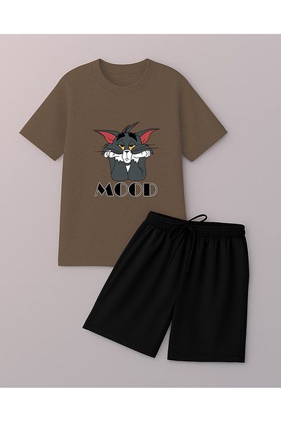 uyguntarz Unisex Mood Printed Design Shorts Tracksuit Set