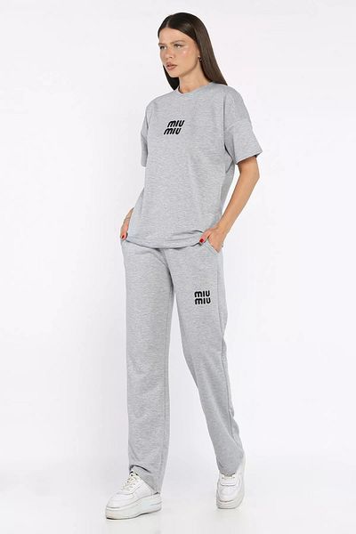 GÜLSELİ Gray Women's Embroidery Detailed T-Shirt Pants Double Set