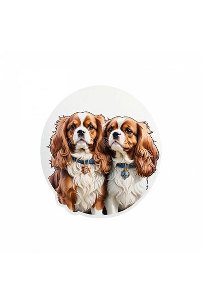 INOVATIX Set de 8 piese, autocolant câini rasa Spaniel cu medalioane, INOVATIX®. 6 cm