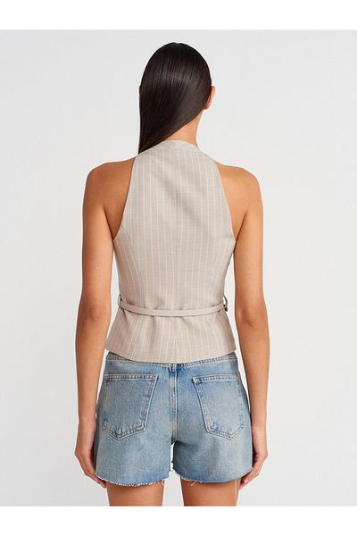 Dilvin 60589 Belted Vest-Stone