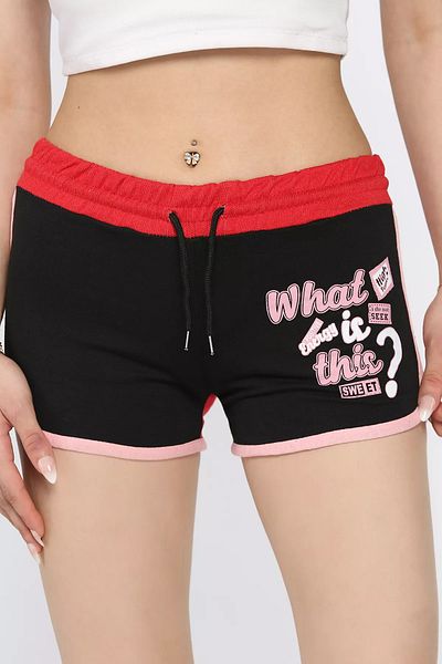 GÜLSELİ Mini pantaloni scurți cu imprimeu pentru femei negru-roșu