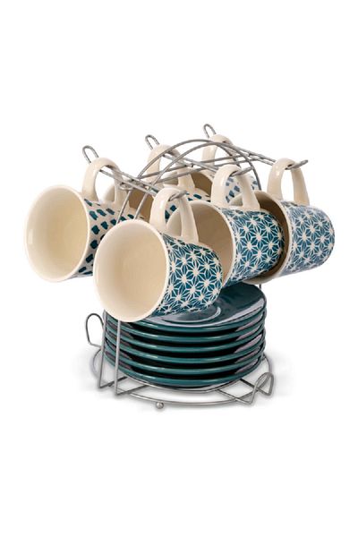 Bien Servi 12-Piece Tea Cup and Saucer Set with Stand