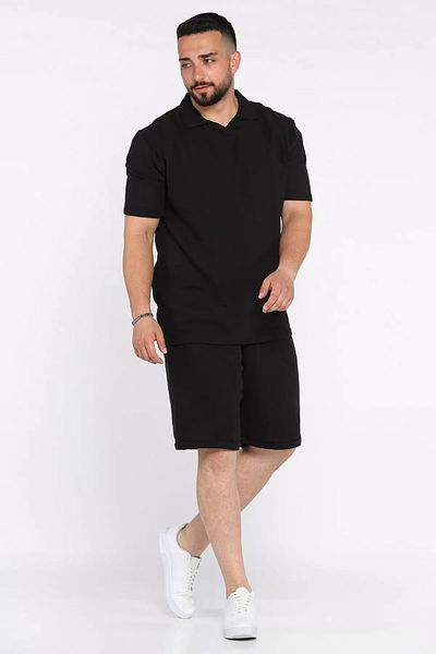 MİSHAR İTALİA Black Men's Polo Neck T-Shirt Shorts Double Set