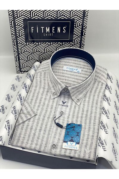 Fitmens Classic Short Sleeve Linen Cotton Lapel Button Gift Boxed Men's Shirt Fs-004152 - Anthracite