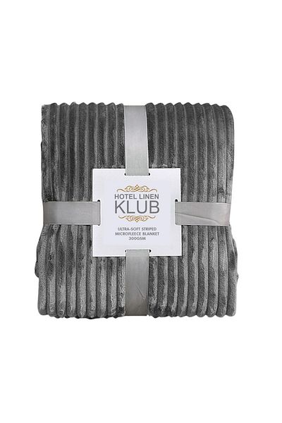Hotel Linen Klub Microfleece Blanket Single(150x200 cm) – Ultra-Soft, Lightweight 300GSM, Warm - Stripe Pattern-Grey