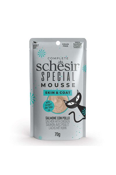 Schesir Special Mousse (Skin & Coat) For Cat - Salmon With Chicken 70g Pack of 12