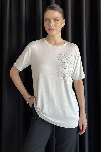 GÜLSELİ Tricou din Lycra cu decolteu brodat Stone pentru femei